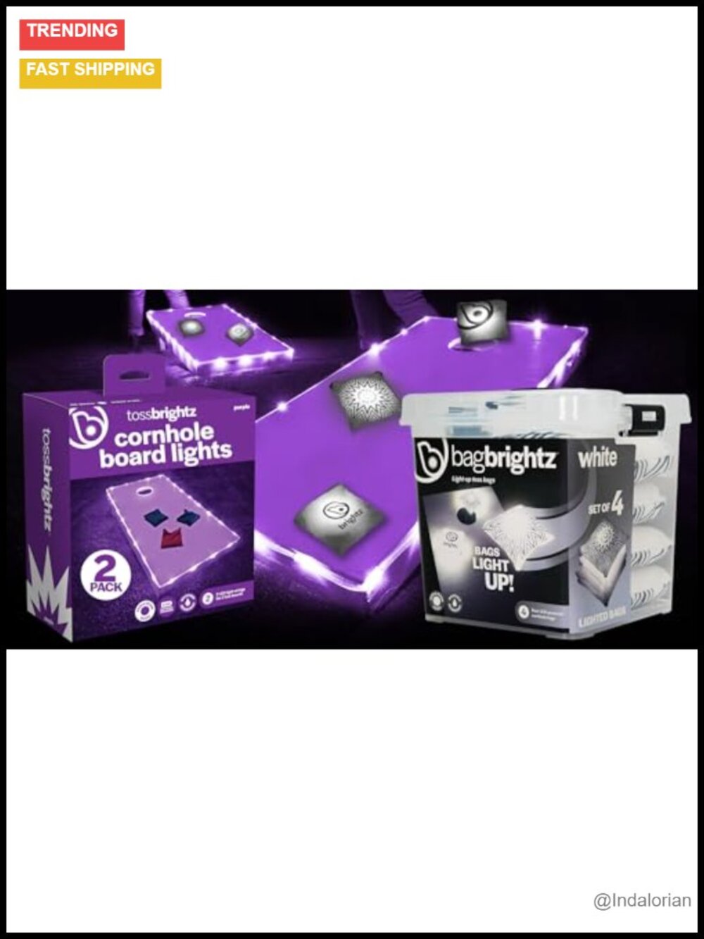 LED Cornhole Set with 4 Light-Up Bags - Includes Board Edge Lights